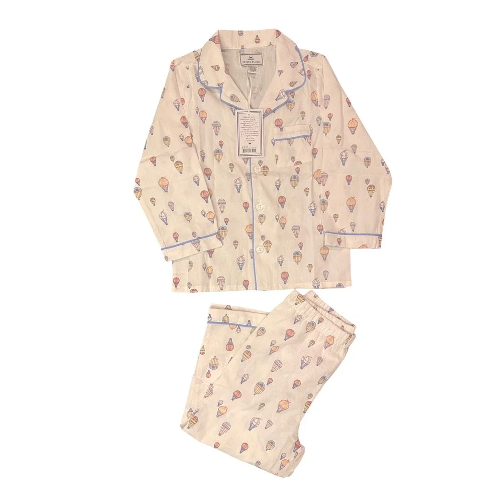 Petite Plume Boys Bonne Voyage Pajama Set Hot Air Balloon Blue White SPJBV104 4